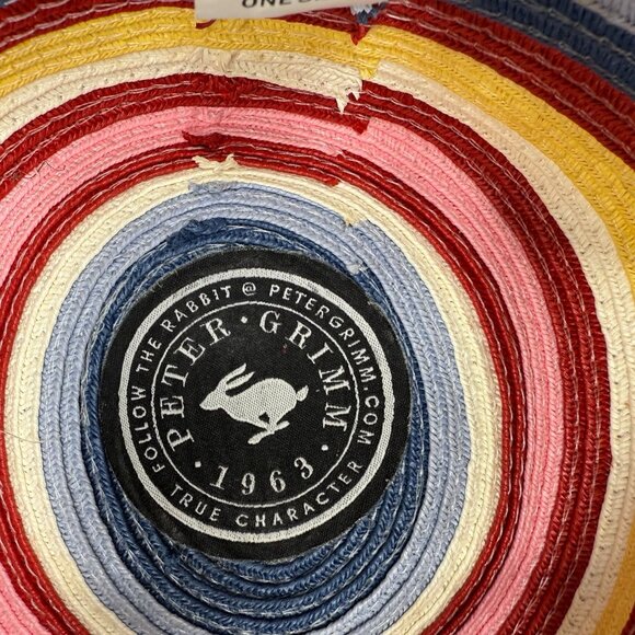 Peter Grimm Womens Multicolor Rainbow Striped Wide Brim Sun Hat Natural Fiber - Picture 3 of 8